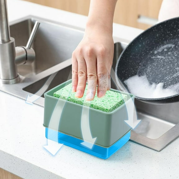 HCJKDU-Dish Soap Dispenser Detergent Squeezer for Kitchen Sink Dish Washing, Manual Press Liquid Pump & Sponge Holder 2 in 1, Refillable Storage Container Countertop Soap Pump Dispenser Caddy