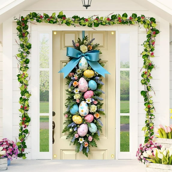 HCJKDU Easter Bunny Door Banner 70.87×35.43In Easter Bunny Door Cover Wreath Egg Easter Door Banner Accessory Hanging Banner Sign Decoration for Happy Easter Party Favors