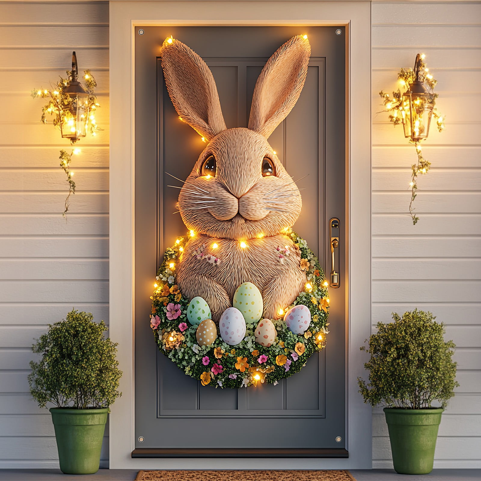 HCJKDU Happy Easter Door Cover Cute Easter Bunny Door Cover Happy ...