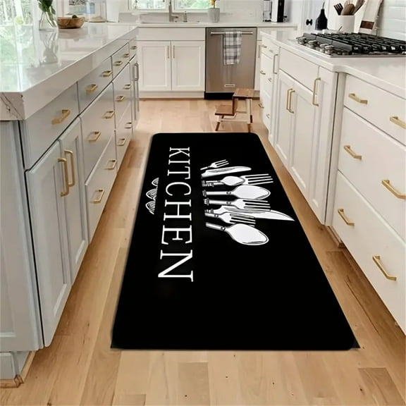HCJKDU Kitchen Rug, Black Non-Slip Cushioned Kitchen Mats for Floor Waterproof Comfort Kitchen Rugs and Mats Farmhouse Chef Mats Floor Carpet for Sink, Laundry Room