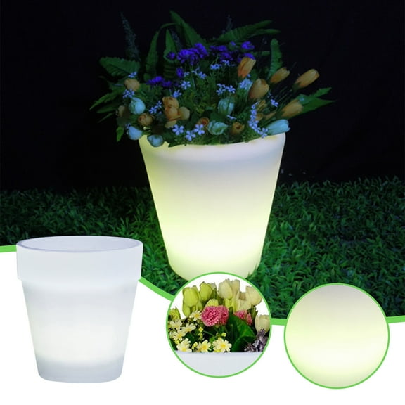 HCJKDU LED Flower Pot Light, Modern LED Light Planter Pot Outdoor Indoor Light Up Plant Pot for House Balcony Porch Garden Yard Party