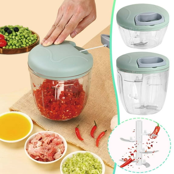 HCJKDU Manual Pull Food Chopper, Hand Pull String Garlic Chopper for Kitchen, Easy Cleaning Food Processor for Onions Garlic Carrots Tomato Meat with Stainless Steel