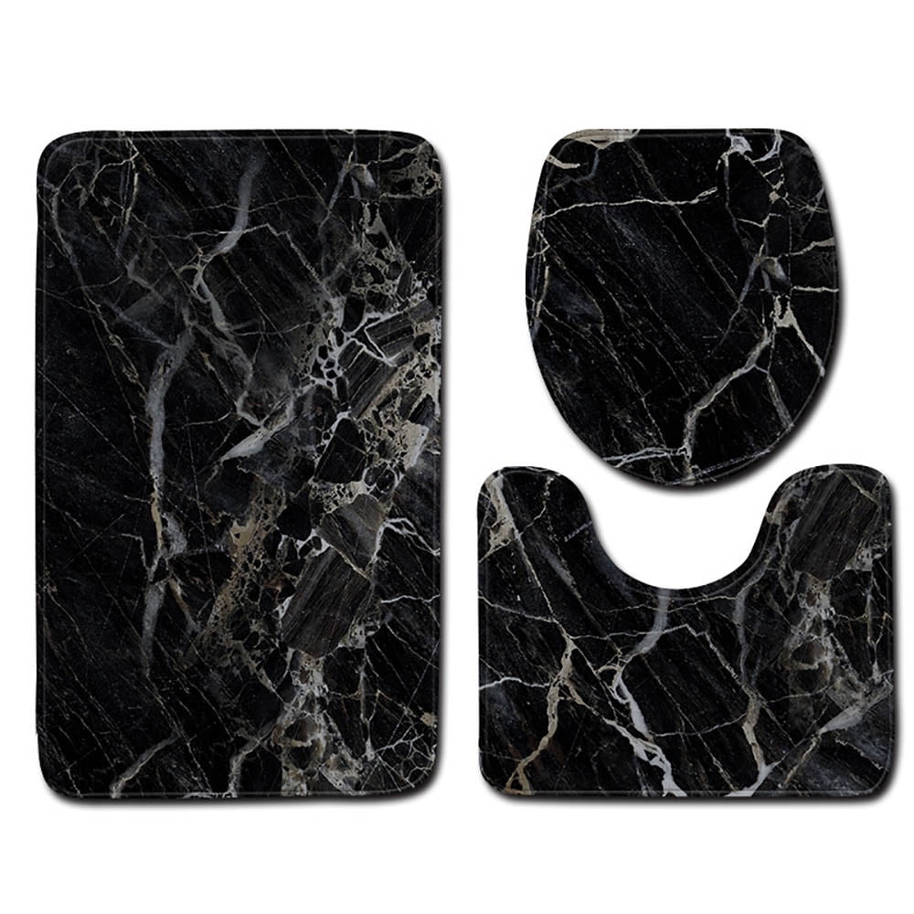 HCJKDU Marble Print Toilet Seat Cover and Rug Set Soft Bath Mat 3 Piece ...