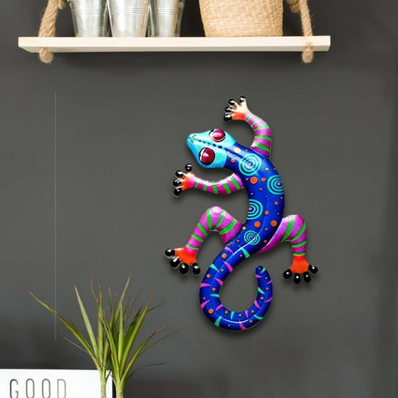 HCJKDU Metal Gecko Wall Decor, Outdoor Colorful Lizard Wall Art Handmade Hanging Sculpture Decoration for Indoor Outdoor Home Garden Yard Fence Patio