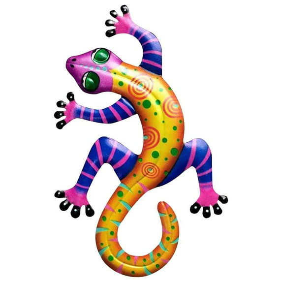 HCJKDU Metal Gecko Wall Decor, Outdoor Colorful Lizard Wall Art Handmade Hanging Sculpture Decoration for Indoor Outdoor Home Garden Yard Fence Patio