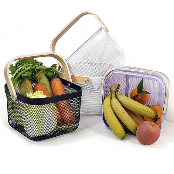 HCJKDU Metal Mesh Steel Basket, Storage Organizer Basket Multi-functional Hanging Kitchen Baskets Fruit Basket Bin with Handle for Kitchen Bathroom Picnic Shopping Decor Cabinet Home