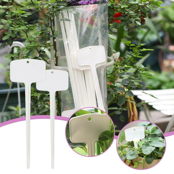 HCJKDU Plant Labels, 12 PCS T-Type Plastic Plant Tags Waterproof Plant Markers Nursery Garden Labels for Outdoor Indoor Plants Herbs Flowers Vegetable Potted Belt Marker Pen