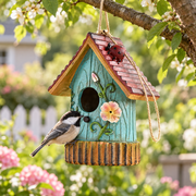 HCJKDU Resin Bird House for Outside Birdhouses with Hanging Rope for Outdoors for Nesting Flower Water-Proof Hanging Bird House Decorative Birdhouse Gifts for Bird Lovers Garden Decor
