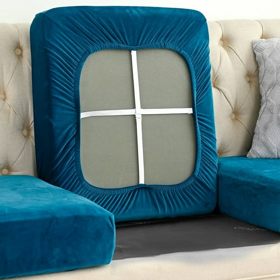 HCJKDU Velvet Couch Cushion Covers, Soft Sofa Seat Covers for Sectional Cushion Couch Washable, Sofa Slipcover with Elastic Bottom, Non-Slip Furniture Protector
