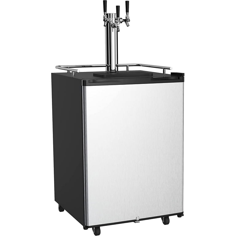 HCK Indoor Beverage Refrigerator Full Size Kegerator 2 in 1 Keg Beer Cooler with 3 taps Complete Accessories Digital Control Auto Defrost and