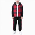 thumbnail image 1 of HCNTES 2 Pieces Sweatsuit Flannel Plaid Shirt Tops Hoodies Pullover Jacket Cargo Sweat Pants Clothing Set Baby Boy Winter Clothes Hooded Color Blocked Set, 1 of 4
