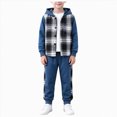 thumbnail image 1 of HCNTES 2 Pieces Sweatsuit Flannel Plaid Shirt Tops Hoodies Pullover Jacket Cargo Sweat Pants Clothing Set Baby Boy Winter Clothes Hooded Color Blocked Set, 1 of 4