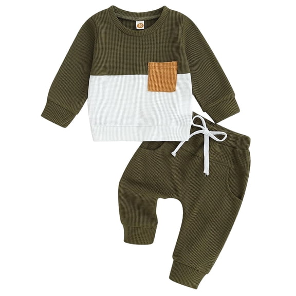 HCNTES 2Pcs Toddler Baby Boy Sweatshirt Clothes Color Block Long Sleeve Pullover Sweatshirt Top Jogger Pants Fall Outfits boy clothes size 5 clothes 6$(AG,3-6 Months)