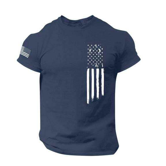 HCNTES 4th of July Mens T-Shirts, American Flag and Eagle Print Patriotic Tops for Outdoor Fun L Navy