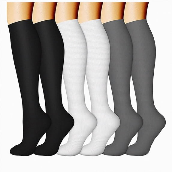HCNTES 6 Pairs Compression Socks for Women Circulation-Best Support for Nurses,Running,Athletic,Travel (White,S)