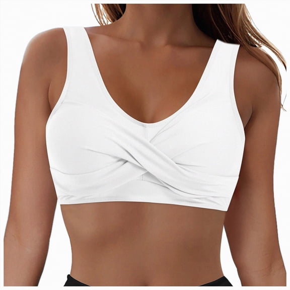 HCNTES A-C Scoop Neck Bikini Tops for Women - Padded Adjustable Bathing Swimsuit Spaghetti Straps Swim Sports Bra(M,a25-White)