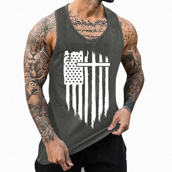 HCNTES American Flag Tank Top for Men - USA Patriotic 4th of July Shirt | Merica Sleeveless Tops for Memorial Day(Dark Gray,XL)