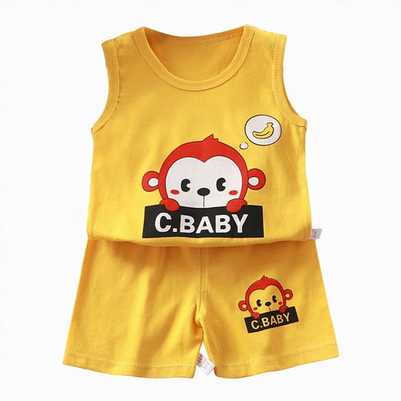 HCNTES Baby Adorable Vest Pajamas Kids Cute Sleeveless Top and Elastic Shorts Set for Toddler Daily Wear(A-Light Yellow,2-3 Years)