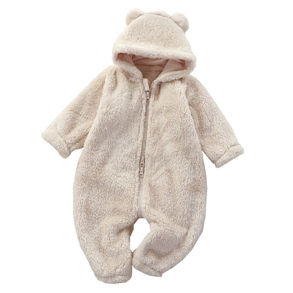 HCNTES Newborn Baby Bear Onesie Outfit Suit Girls Boys Fleece Jumpsuit Romper Hooded Winter Snowsuit Clothes(Beige,0-3 Months)