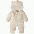 thumbnail image 1 of HCNTES Baby Bear Outfit Suit Fold Over Mittens Footies Girls Boys Winter Fleece Clothes Hooded Jumpsuit Romper(0-6 Months,F121-White), 1 of 8