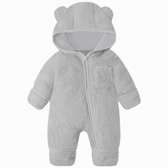 HCNTES Baby Bear Outfit Suit Fold Over Mittens Footies Girls Boys Winter Fleece Clothes Hooded Jumpsuit Romper(12-18 Months,F119-Grey)