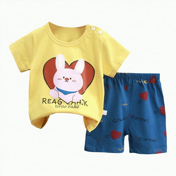 HCNTES Baby Boy Clothes Toddler Boy Summer Outfits Short Sleeve Patchwork Top T-shirt & Pocket Pant Set 2 Piece(12-18 Months,a226-Yellow)