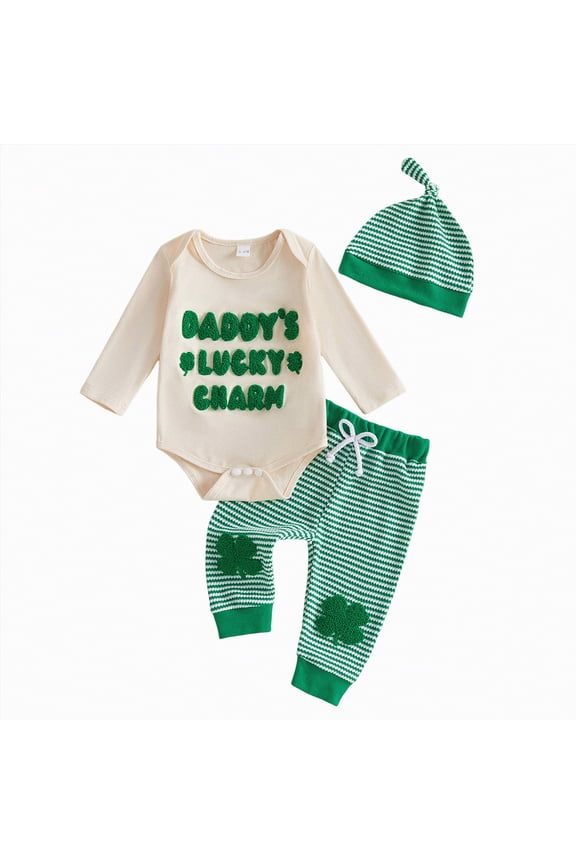 Baby Boy Easter Outfit Newborn Stripe Romper+Overall Pants+Hat Infant Boys First Easter Outfit(Khaki,0-3 Months)