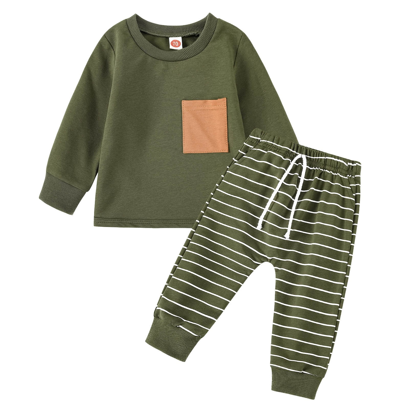 Baby Boy 2-Piece Sweatsuit Set - Long Sleeve Letter Sweatshirt & Pants, Fall Winter Outfit (6-12M Blue) 5 thumbnail image