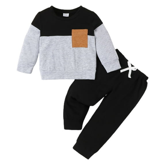HCNTES Baby Boy Fall Winter Outfits Long Sleeve Pullover Sweatshirt Tops Casual Pants 3 6 12 18 24 Months Clothing(Q350-Black,18-24 Months)