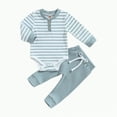 thumbnail image 1 of HCNTES Baby Boy Girl Clothes Ribbed Knitted Long Sleeve Romper Pants Solid Cotton Fall Winter Outfits 2Pcs(Style2,0-3 Months), 1 of 4