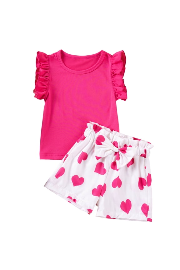 Baby Boy Girl Clothes Toddler Summer Outfit Short Sleeve T-Shirt Tee Tops + Shorts 6 12 18 24 Months 2T 3T Clothing Set(Hot Pink,2-3 Years)