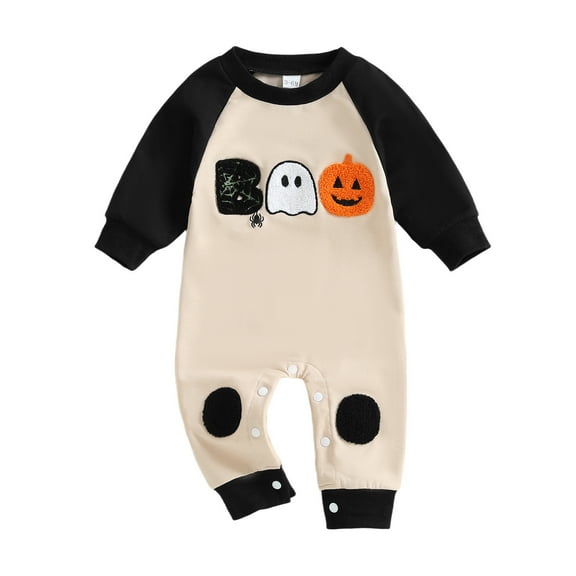 HCNTES Baby Boy Halloween Outfit Pumpkin Embroidery Long Sleeve Jumpsuit Romper Fall Clothes(G35-Grey,3-6 Months)