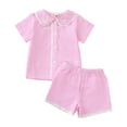 thumbnail image 1 of HCNTES Baby Boy Ruffle Pajamas Set Short Sleeve Button Shirt Top Shorts 2 Piece PJ Set Toddler Sleepwear baby toddler short outfit(2-3 Years,Pink), 1 of 9