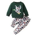 thumbnail image 1 of HCNTES Kids Toddler Baby Girl Winter Spring Clothes Waffle Knit Long Sleeve Pullover Sweatshirt Top and Pants 2PCS Outfits Set, 2-3 Years Dark Green, 1 of 9