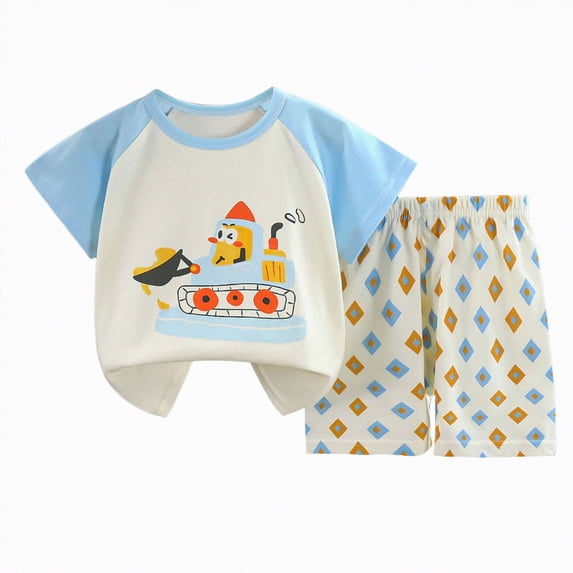 HCNTES Baby Boy Summer Clothes Funny Letter T Shirt Elastic Waist Pockets Shorts Set 2 Piece Outfit(9-18 Months,a10-Blue)