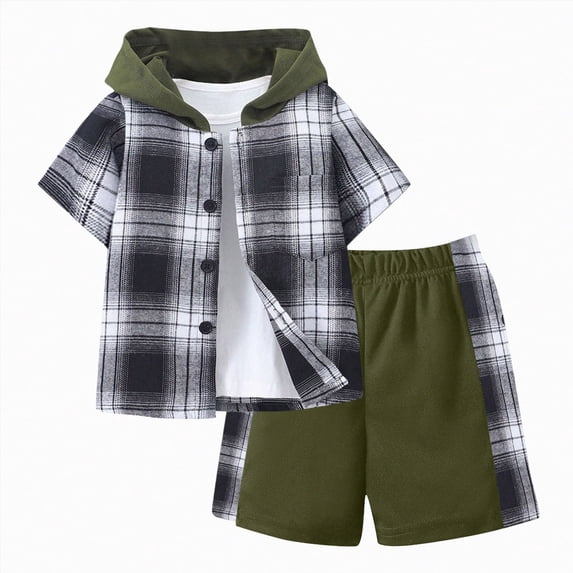 HCNTES Baby Boy Summer Clothes Letter Hooded Short Sleeve T Shirt Stretch Rolled Shorts Toddler Outfits