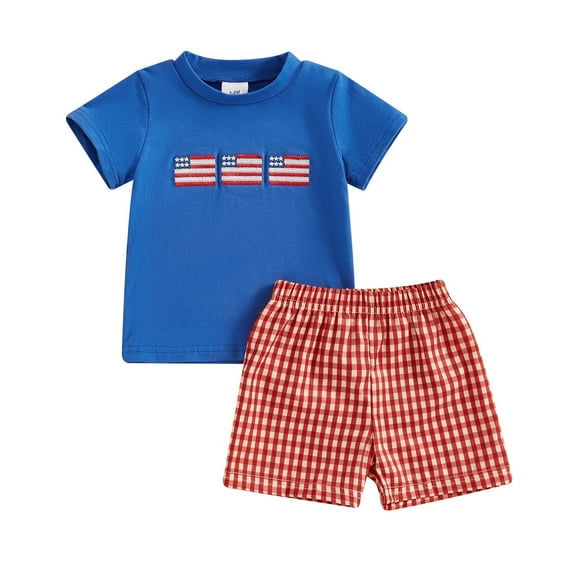 HCNTES Baby Boy Summer Ensemble Independence Day Print Short Sleeve and Shorts in Charming Style 2-3 Years Blue