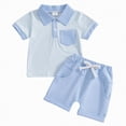 thumbnail image 1 of HCNTES Baby Boy Toddler kid Outfit Sets Short Sleeve T-shirt Elastic Waist Shorts 2 Piece Short Set Summer Spring Pjs For 2t 3t 4t 5t 6t 7t Children(L2-Blue,0-6 Months), 1 of 8