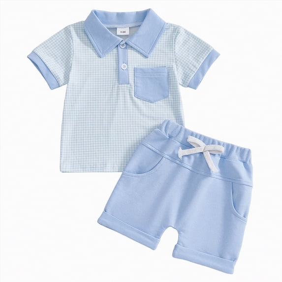 HCNTES Baby Boy Toddler kid Outfit Sets Short Sleeve T-shirt Elastic Waist Shorts 2 Piece Short Set Summer Spring Pjs For 2t 3t 4t 5t 6t 7t Children(L2-Blue,0-6 Months)