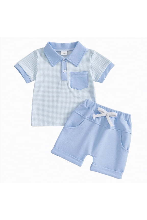 Baby Boy Toddler kid Outfit Sets Short Sleeve T-shirt Elastic Waist Shorts 2 Piece Short Set Summer Spring Pjs For 2t 3t 4t 5t 6t 7t Children(L2-Blue,12-18 Months)