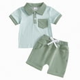 thumbnail image 1 of HCNTES Baby Boy Toddler kid Outfit Sets Short Sleeve T-shirt Elastic Waist Shorts 2 Piece Short Set Summer Spring Pjs For 2t 3t 4t 5t 6t 7t Children(L2-Green,6-12 Months), 1 of 8