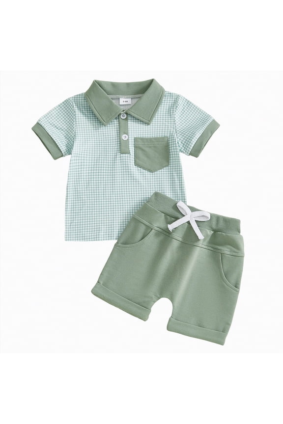 Baby Boy Toddler kid Outfit Sets Short Sleeve T-shirt Elastic Waist Shorts 2 Piece Short Set Summer Spring Pjs For 2t 3t 4t 5t 6t 7t Children(L2-Green,6-12 Months)