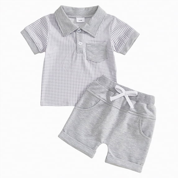 HCNTES Baby Boy Toddler kid Outfit Sets Short Sleeve T-shirt Elastic Waist Shorts 2 Piece Short Set Summer Spring Pjs For 2t 3t 4t 5t 6t 7t Children(L2-Grey,6-12 Months)