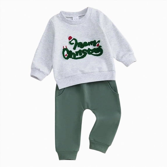HCNTES Baby Boy Winter Clothes 6 12 18 24 Months 2T 3T Fall Christmas Outfits Long Sleeves Letter merry Christmas Embroidery Sweatshirt Drawstring Pants Set