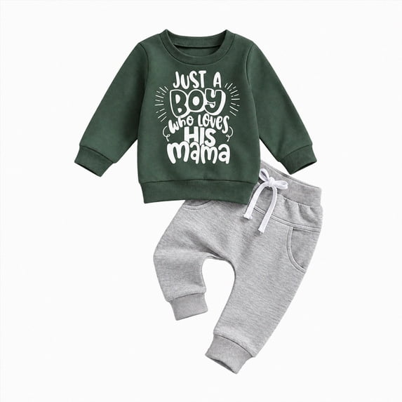 HCNTES Baby Boy Winter Clothes Baby Boy Clothes Fall 6 12 18 24 Months 2T 3T Football Long Sleeve Letter Boy Printed Pullover Tops & Pant Sets Toddler Winter Outfits