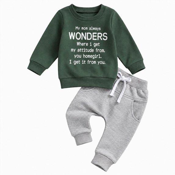 HCNTES Baby Boy Winter Clothes Baby Boy Clothes Fall 6 12 18 24 Months 2T 3T Football Long Sleeve Letter Wonders Printed Pullover Tops & Pant Sets Toddler Winter Outfits