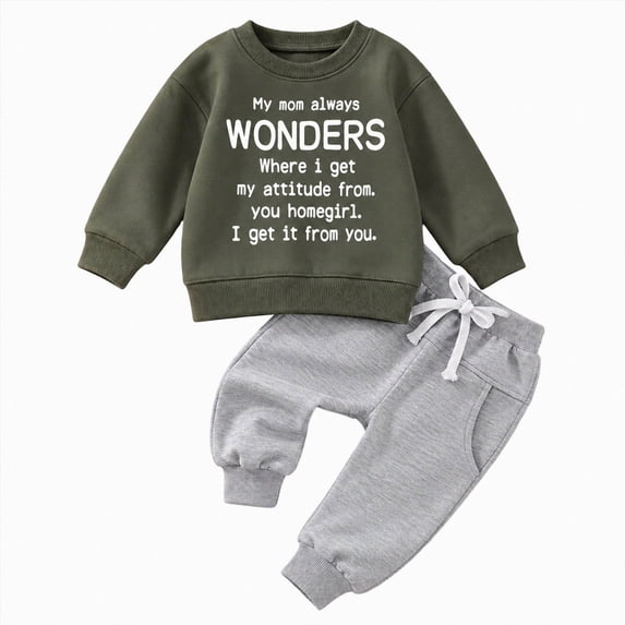 HCNTES Baby Boy Winter Clothes Baby Boy Clothes Fall 6 12 18 24 Months 2T 3T Football Long Sleeve Letter Wonders Printed Pullover Tops & Pant Sets Toddler Winter Outfits