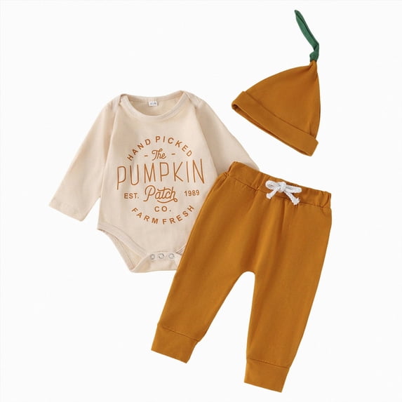 HCNTES Baby Boy Winter Clothes Baby Boy Halloween Outfit Newborn Baby Boy Clothes Letter boot scootin spooky hand picked the pumpkin Print Romper+ Pants+Hat 3PCS Outfit 0 3 6 9 12 Months