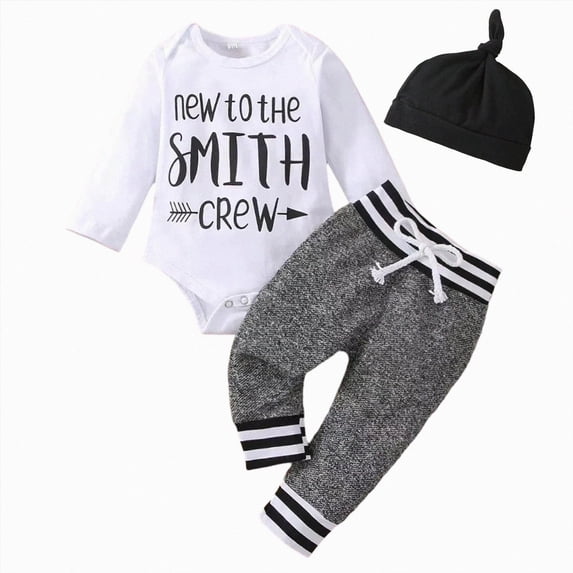 HCNTES Baby Boy Winter Clothes Baby Boy Winter Clothes Baby Boys Outfit Newborn Baby Boy Clothes Ribbed Knitted Long Sleeve Letter Print Rompers Fall Winter Outfits Pants Sets