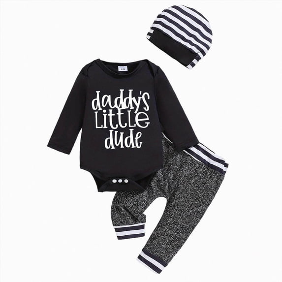 HCNTES Baby Boy Winter Clothes Baby Boys Outfit Newborn Baby Boy Clothes Ribbed Knitted Long Sleeve daddys Little dude Print Rompers Fall Winter Outfits Pants Sets 0 3 6 9 Months